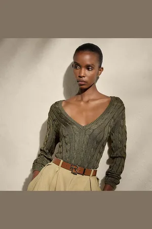 Ralph Lauren Maglia in seta a trecce con scollo a V