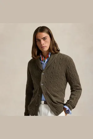 Ralph Lauren Cardigan sciallato in cashmere a trecce