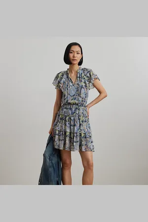 Ralph Lauren Abito in georgette a fiori con volant