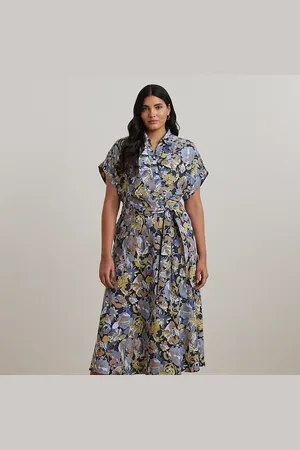 Ralph Lauren Taglie Plus - Abito in crêpe a fiori con cintura