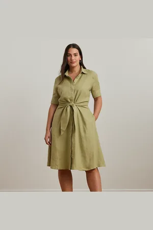 Ralph Lauren Taglie Plus - Chemisier in lino con chiusura con lacci