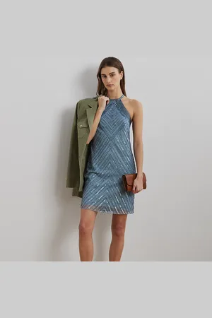Ralph Lauren Abito da cocktail halter con perline