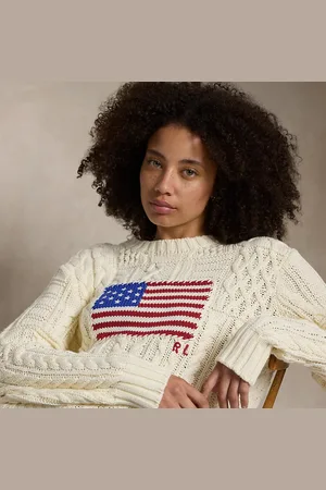 Ralph Lauren Maglia in cotone punto Aran con bandiera