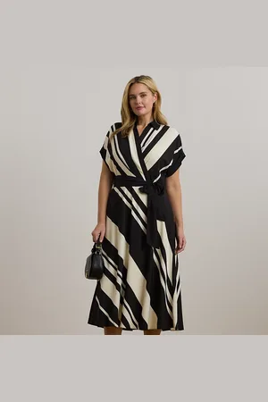 Ralph Lauren Taglie Plus - Abito in crêpe a righe con cintura