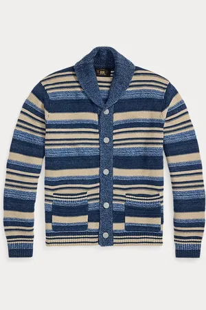Ralph Lauren Cardigan in cotone e lino a righe indaco