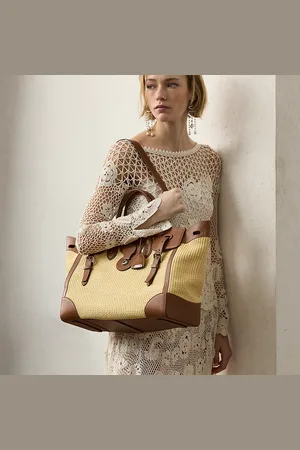 Ralph Lauren Borsa Soft Ricky 40 in rafia intrecciata