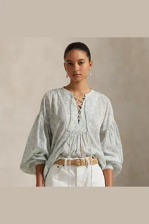 Ralph Lauren Camicia in cotone a fiori con laccetti