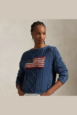 Ralph Lauren Maglia in cotone punto Aran con bandiera