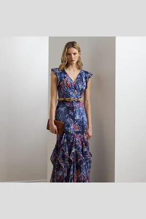 Ralph Lauren Abito in georgette increspato con volant