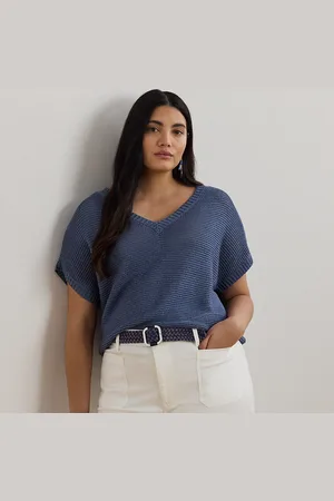 Ralph Lauren Taglie Plus - Maglia in misto lino con scollo a V