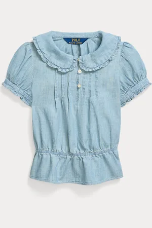 Ralph Lauren Blusa a peplo in chambray indaco