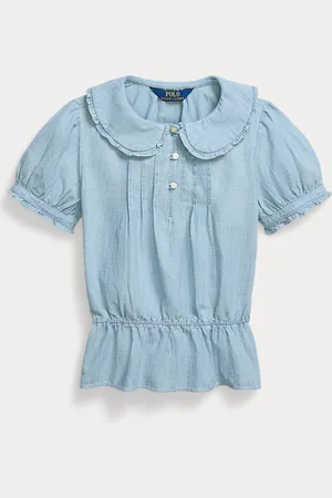 Ralph Lauren Blusa a peplo in chambray indaco