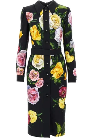 Dolce & Gabbana Abito longuette in cady stampa Peonie e Rose
