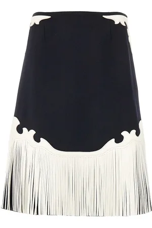 Prada Gonna in tela con frange in pelle