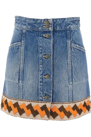 VALENTINO Minigonna in denim con bordo ricamato