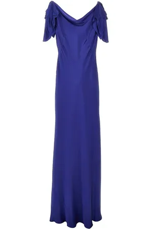 Alberta Ferretti Abito lungo in satin con maniche foglia
