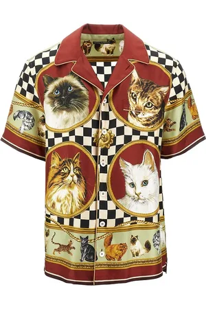 Dolce & Gabbana Camicia bowling in seta stampa gatti Uomo 39