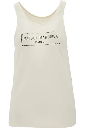 Maison Margiela Canotta in viscosa e cotone con stampa logo
