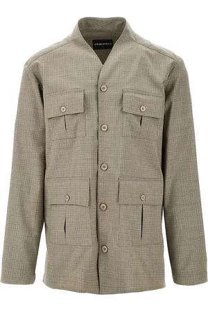 Emporio Armani Camicia in lana stretch senza colletto Uomo 48