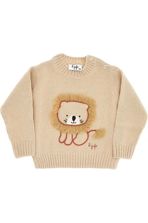 Il gufo Pullover in lana con ricamo leone Bambino 6M