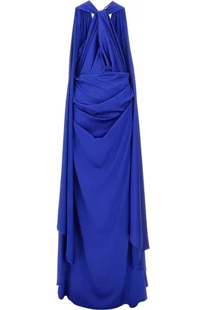 TALBOT RUNHOF Abito lungo in satin con mantella integrata