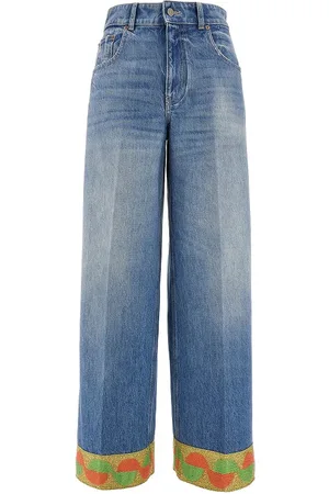 VALENTINO Jeans a gamba ampia con bordo jacquard