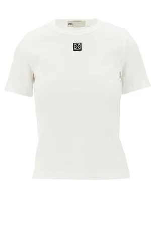 Tory Burch T-shirt a costine con dettaglio Doppia T