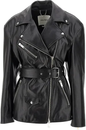 Halfboy Giacca Biker oversize in pelle con cintura