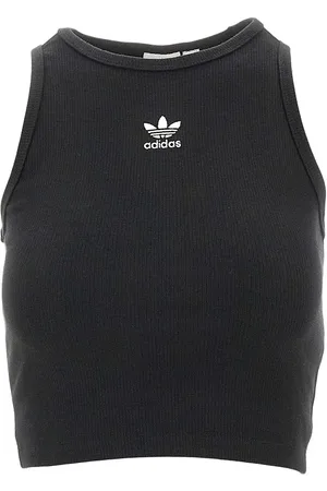 adidas Top in jersey a costine con logo ricamato