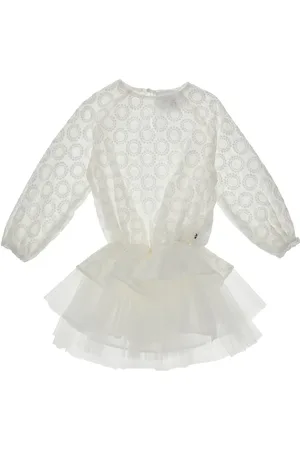 DOU DOU Abitino in cotone ricamato e tulle Bambino 12Y