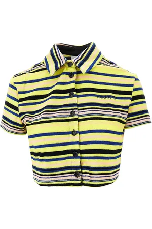 adidas Camicia cropped in tessuto spugna a righe