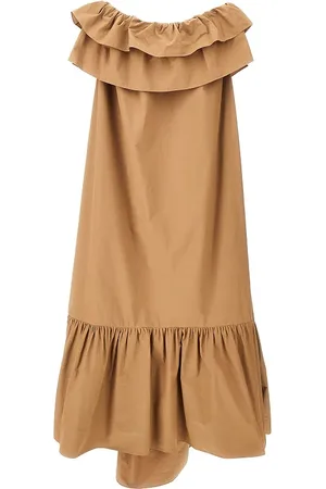 Saint Laurent Abito lungo in twill di cotone con balze
