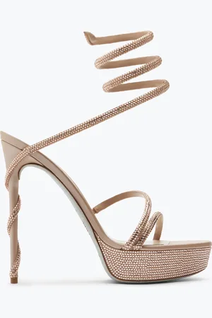 RENE CAOVILLA Sandalo Con Plateau Margot Beige Con Cristalli 130