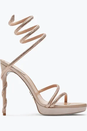 RENE CAOVILLA Sandalo Con Plateau Margot Beige Con Cristalli 120
