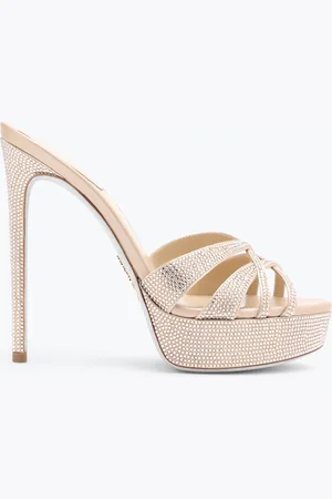 RENE CAOVILLA Sandalo Slider Con Plateau Dania Champagne 130