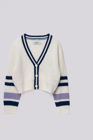 Replay Cardigan Cropped Con Dettagli Rigati