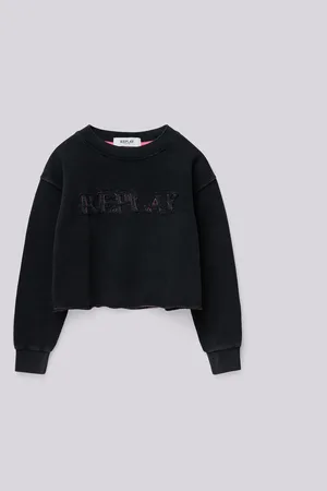 Replay Felpa Cropped Con Logo Decorato