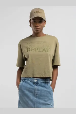 Replay T-shirt Cropped Con Logo In Rilievo