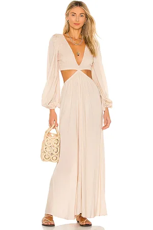 Indah Julie Solid Ruched Bodice Cutaway Maxi Dress in