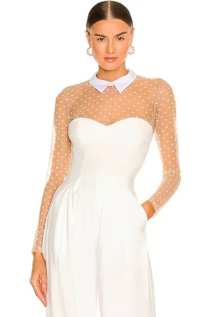FLEUR DU MAL Collared Bodysuit With Dotted Tulle in