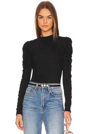 Bobi Shirred Sleeve Turtleneck Top in