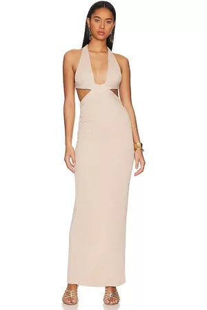 RUMER Willow Plunge Maxi Dress in - Nude. Size M (also in XS, S, L).