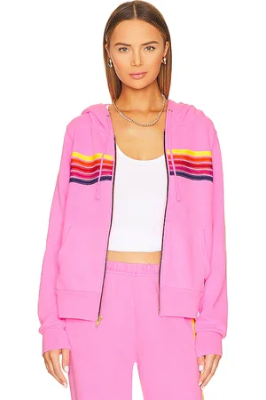 AVIATOR NATION 5 Stripe Zip Hoodie in Neon Pink Yellow & Purple