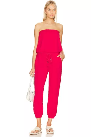 Bobi Strapless Jumpsuit in - Red. Size L (also in M, S, XL, XS).