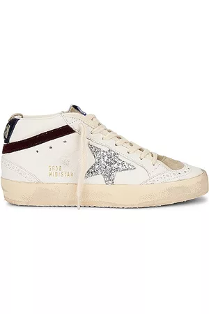Golden Goose Mid Star Sneaker in White Silver Wine & Medieval Blue