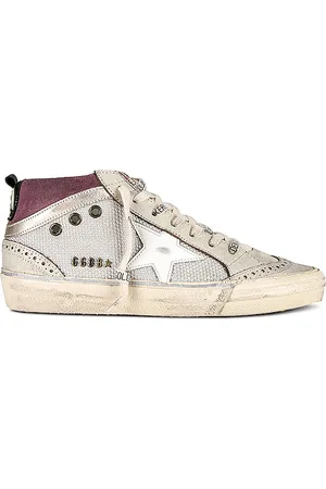 Golden Goose Mid Star Sneaker in Silver Violet White White Ecru & Platinum