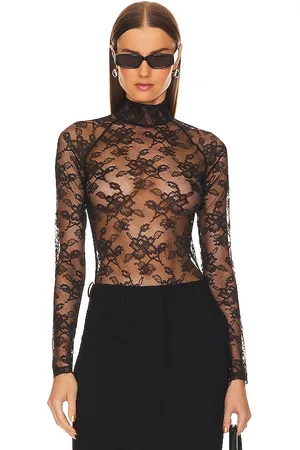 FLEUR DU MAL High Neck Lace Bodysuit in