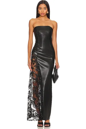 ALICE+OLIVIA Retha Faux Leather Lace Maxi Dress in