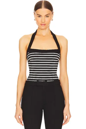 Nicholas Lainey Contrast Square Neck Bodysuit in Black & Milk Strip in