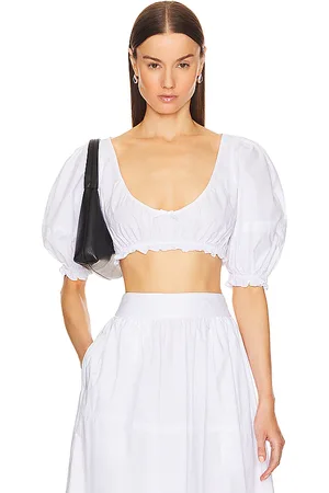 Helsa Poplin Cropped Peasant Top in